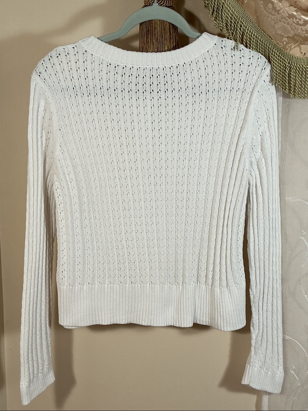 Talbots Petites Sz XL P Button-Front Open Knit Cotton Cardigan White Round Neck - Picture 5 of 9